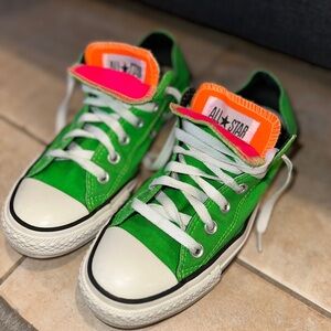 Converse Green Sneakers with Pink and Orange Accents